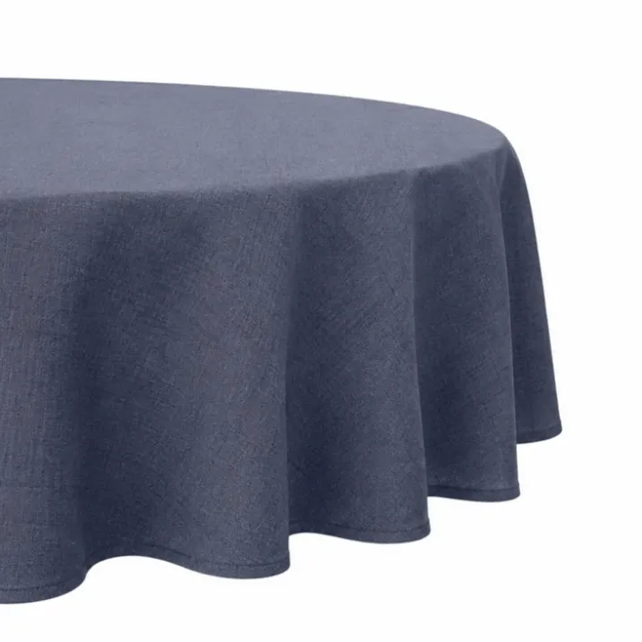 Nappe ronde en polycoton enduit anti-tache unie