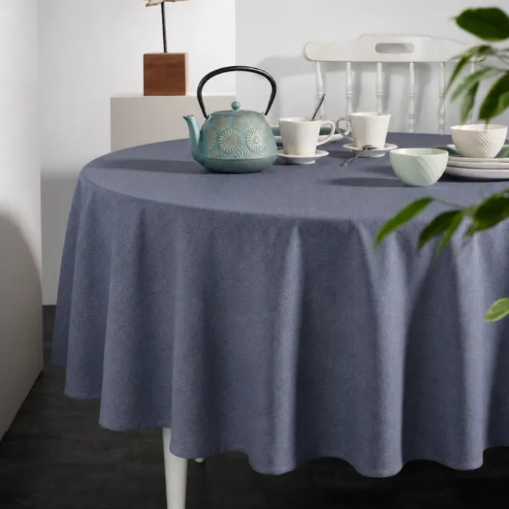 Nappe ronde en polycoton enduit anti-tache unie