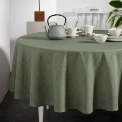 Nappe ronde en polycoton enduit anti-tache unie