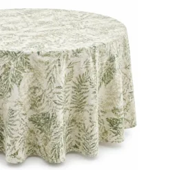 Nappe ronde en polycoton enduit anti-tache motif fougères