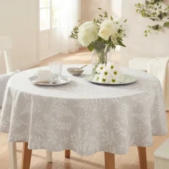 Nappe ronde en polycoton jacquard enduit anti-tache