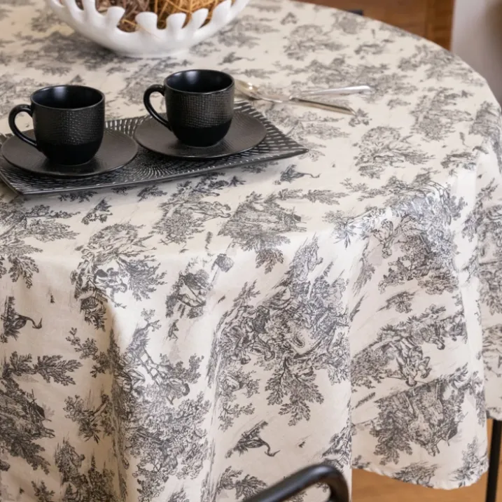 Nappe ronde toile de Jouy plastifiée