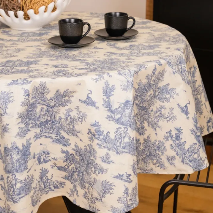 Nappe ronde toile de Jouy plastifiée