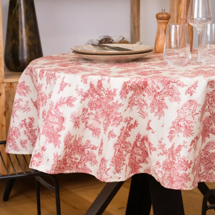 Nappe ronde toile de Jouy plastifiée