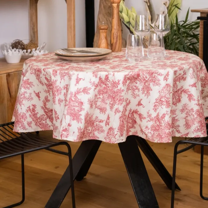 Nappe ronde toile de Jouy plastifiée