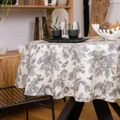 Nappe ronde toile de Jouy plastifiée