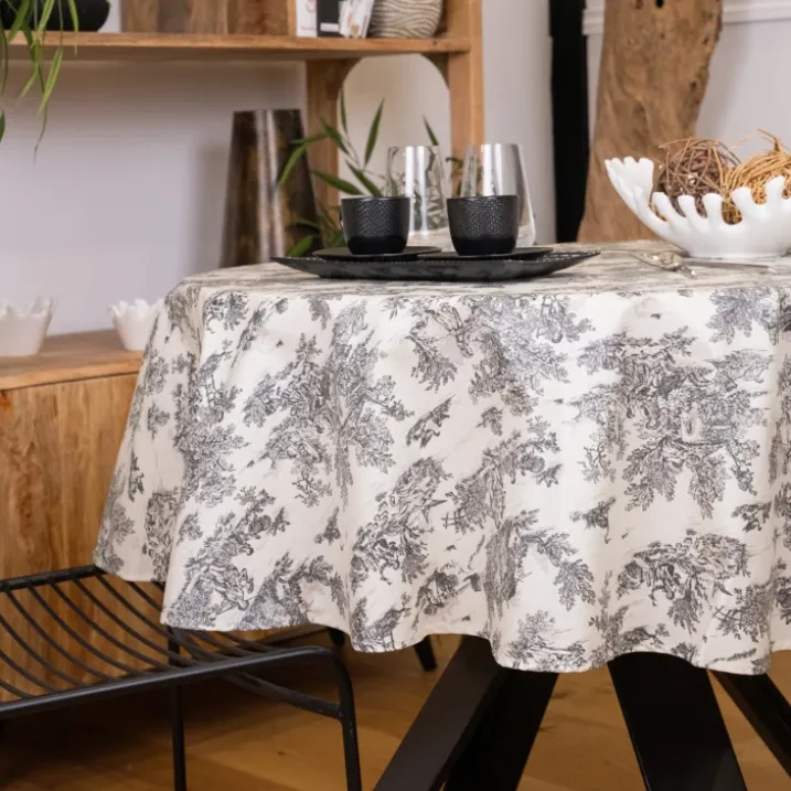 Nappe ronde toile de Jouy plastifiée