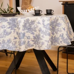 Nappe ronde toile de Jouy plastifiée