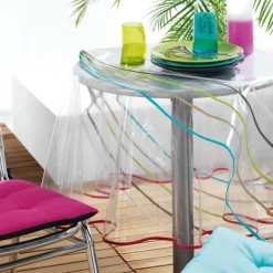 Nappe rondetransparente ourlet coloré