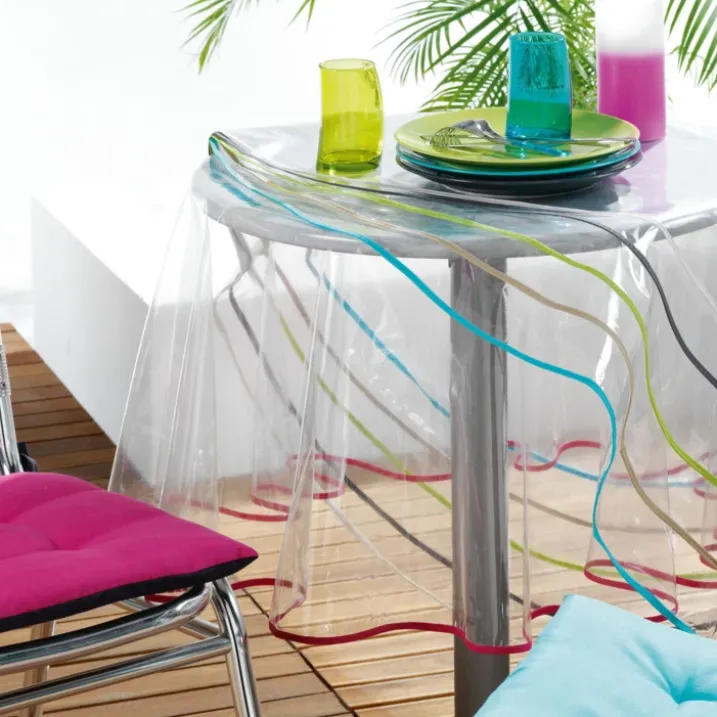 Nappe rondetransparente ourlet coloré