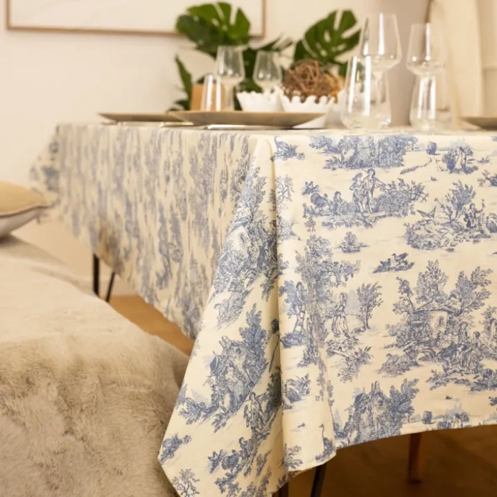 Nappe toile de Jouy rectangulaire plastifiée