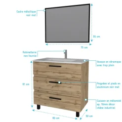 Pack caisson à tiroirs avec vasque et miroir