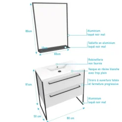 Pack caisson vasque et miroir simple