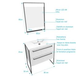 Pack caisson vasque et miroir à led