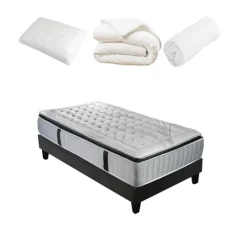 Pack à matelas à ressorts ensachés + sommier + accessoires