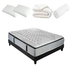 Pack à matelas à ressorts ensachés + sommier + accessoires