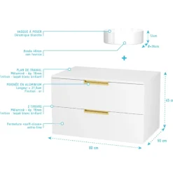 Pack meuble de salle de bains avec poignées or et vasque ronde