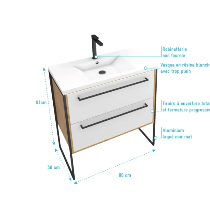 Pack meuble à tiroirs avec vasque en résine