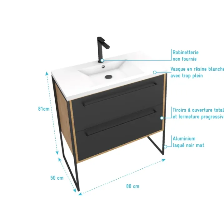 Pack meuble à tiroirs avec vasque en résine