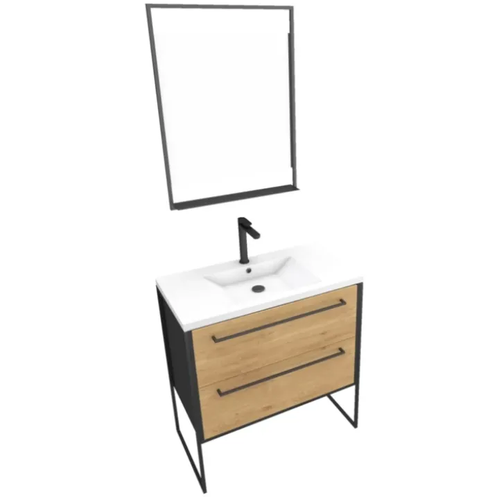 Pack meuble à 2 tiroirs vasque et miroir simple