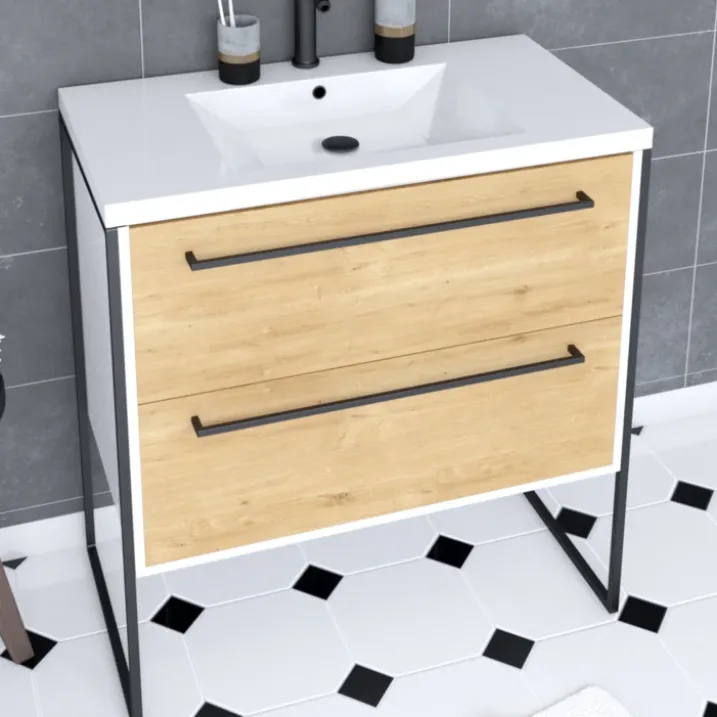 Pack meuble à 2 tiroirs vasque et miroir simple