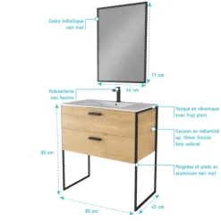 Pack salle de bain avec miroir et vasque en céramique