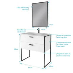 Pack salle de bain avec miroir et vasque en céramique