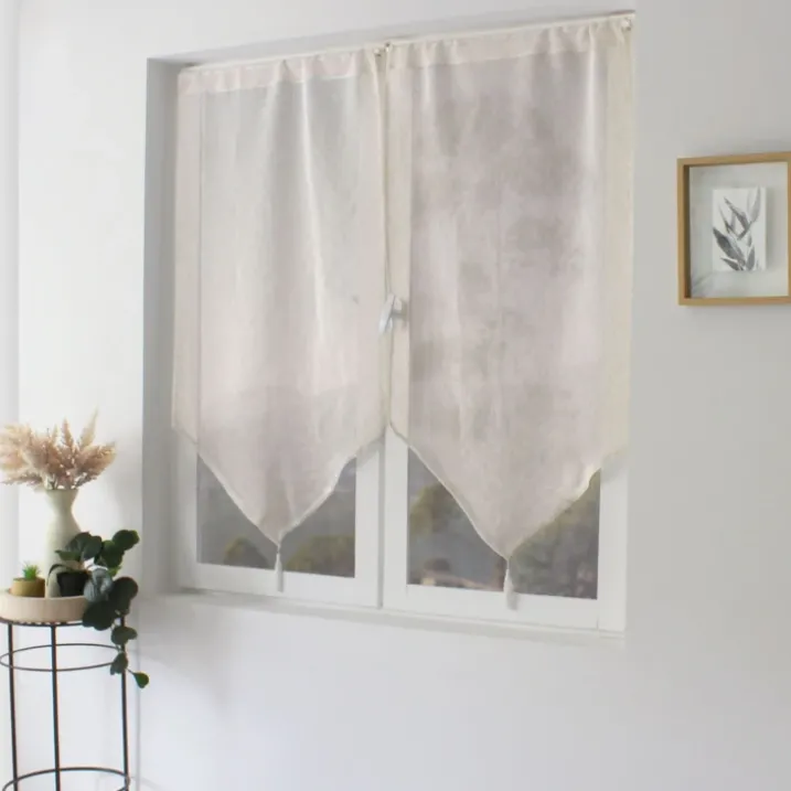 Paire de petits rideaux aspect lin finition pointe