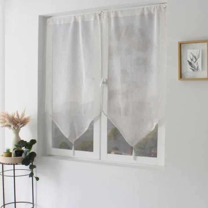 Paire de petits rideaux aspect lin finition pointe