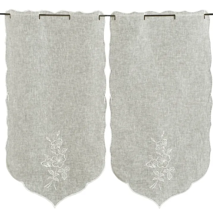 Paire de petits rideauxbrodés "Fleurs"