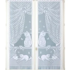 Paire de petits voilages dentelle chatons et franges