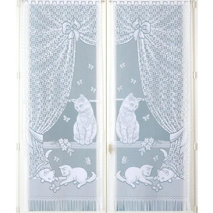 Paire de petits voilages dentelle chatons et franges