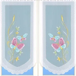 Paire de petits voilages en dentelle motifs papillons