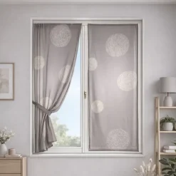 Paire de petits voilages taupe brodés ronds mêlés