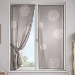 Paire de petits voilages taupe brodés ronds mêlés