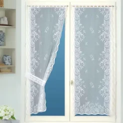 Paire de Rideaux "Bonne Femme Effet Dentelé" avec Embrasses