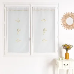 Paire de vitrages brodé motif mimosa