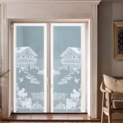 Paire de vitrages frangés en dentelle chalet et animaux