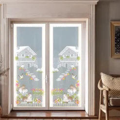 Paire de vitrages frangés en dentelle chalet et animaux