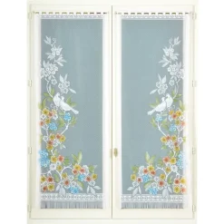 Paire de vitrages frangés en dentelle oiseaux et fleurs