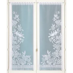 Paire de vitrages frangés en dentelle oiseaux et fleurs