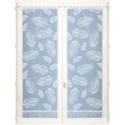 Paire de vitrages frangés en dentelle motif plumes