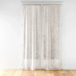 Paire de voilages passe-tringle en voile tissé motif feuillage