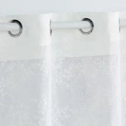 Paire de voilages passe-tringle en voile tissé motif feuillage