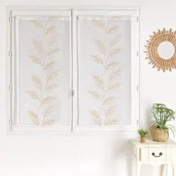 Paire voilages avec motif feuilles brodées