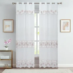 Paire voilages brodé fleurs pour baie vitrée