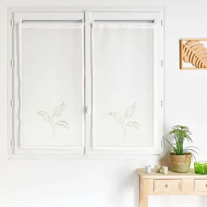 Paire voilages motif feuilles bananes