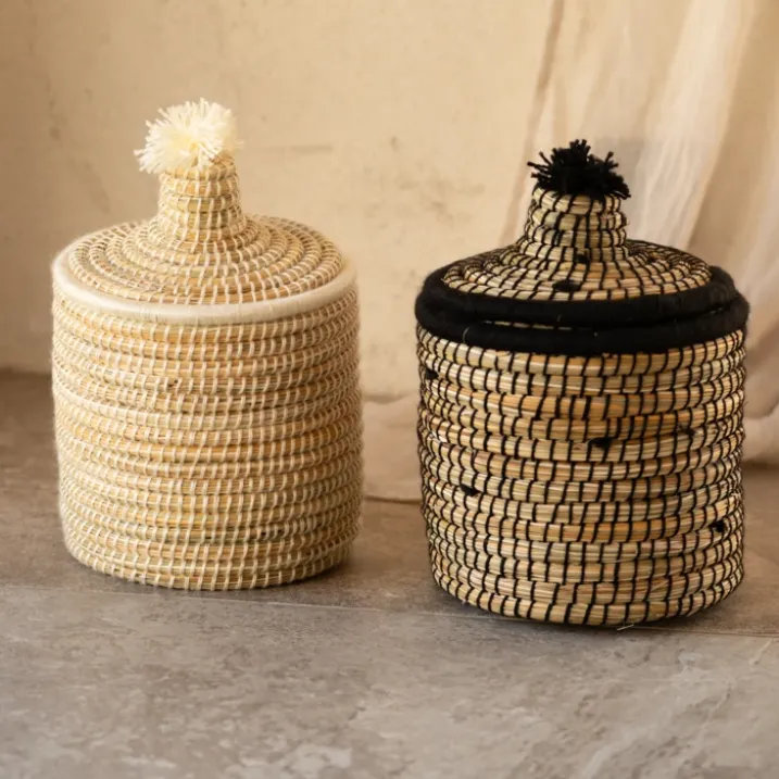 Panier avec couvercle laine