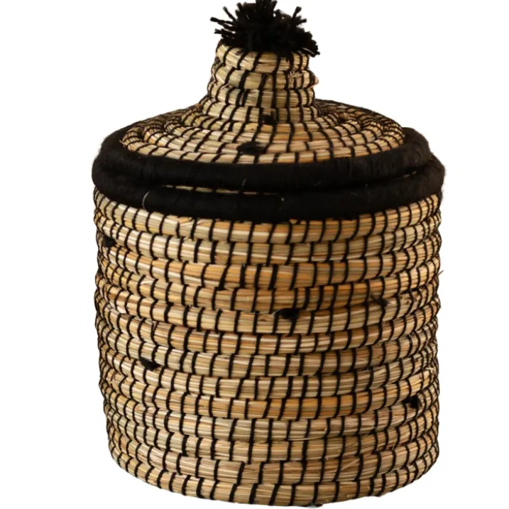 Panier avec couvercle laine