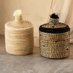 Panier avec couvercle laine